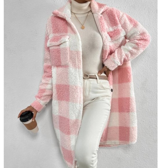 AM023028 PINK GINGHAM WARM COAT